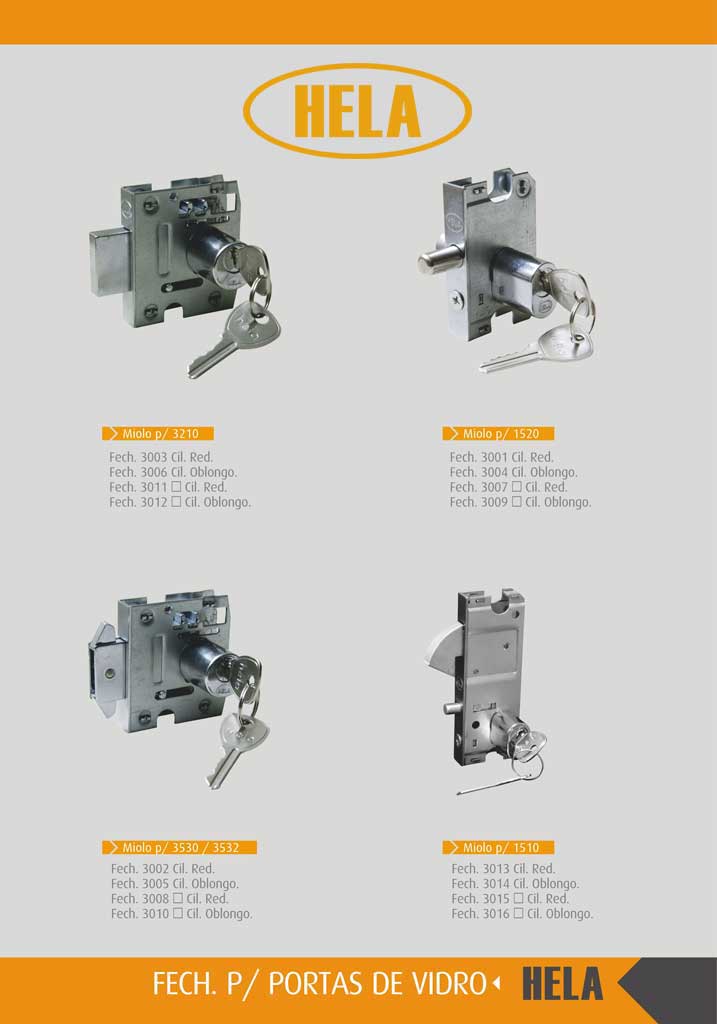 Fechaduras e Miolos para Portas de Vidro HELA