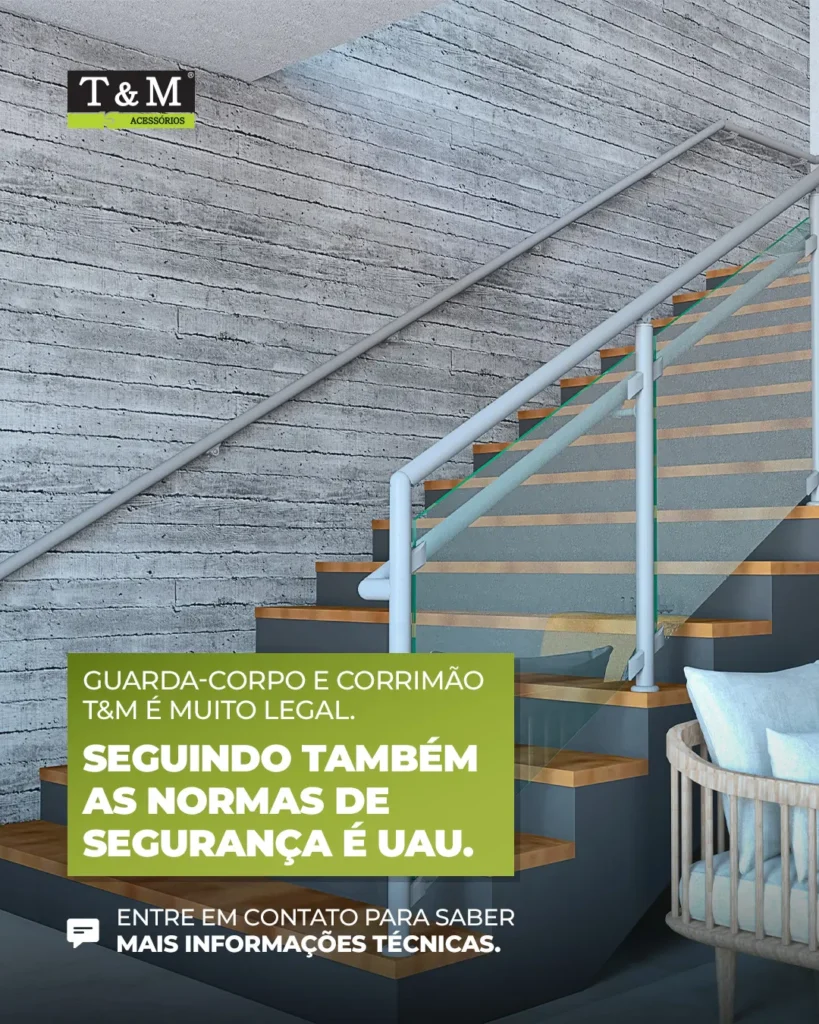 A T&M Acessórios transforma escadas e ambientes em espaços mais seguros, elegantes e tecnicamente superiores. Além disso, a marca entrega acessórios para guarda-corpos e corrimãos com acabamento impecável, precisão milimétrica e durabilidade avançada.